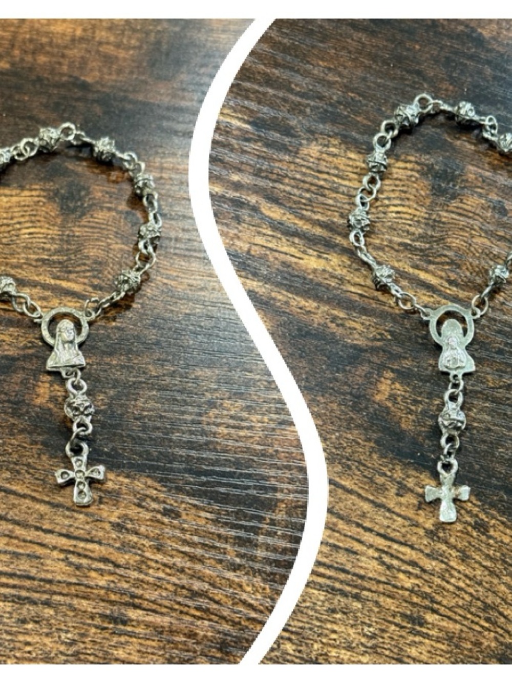 Religious decade Rosary Bracelet featuring intricate rose-shaped beads